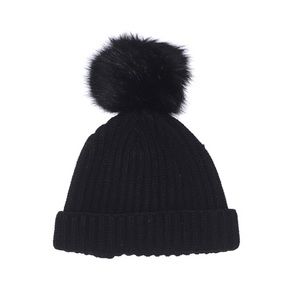 Black beanie with fur detailing topshop